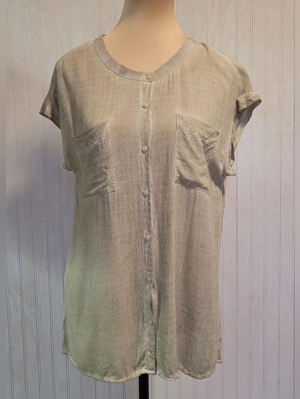 Black Swan NWT Pale Olive Dobby Weave Tie-Back Blouse XS